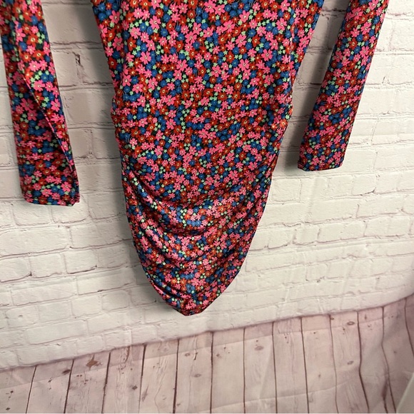 AFRM NEW Corinne Cutout side shirred knit mini dress red ditsy Medium coquette - Picture 10 of 13